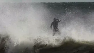 Lido Beach surfing big waves one