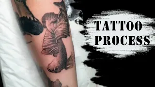 Тату рыбка на руке, часть большого рукава | Process tattoo time lapse