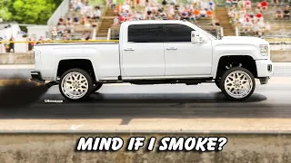 DRAG RACING DIESEL TRUCKS! DURAMAX! POWERSTROKE! CUMMINS! ROLLING COAL! TRIBUTE RACE AT BYRON!