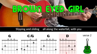 BROWN EYED GIRL - Van Morrison - Guitar lesson - Acoustic guitar (with chords & lyrics)