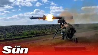 Russian troops blast Ukrainian trenches with 'Comet' guided missiles