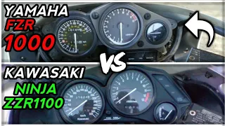 Yamaha fzr 1000 vs Kawasaki ninja zzr1100  ! Acceleration sounds top speed