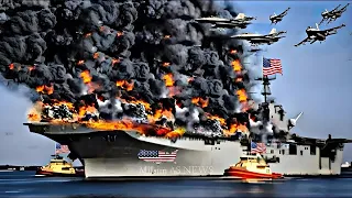 Today, Just Arrived in the Red Sea US Aircraft Carrier Destroyed by Iranian and Houthi Ka-52 Helicop