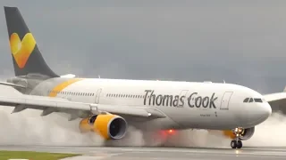FLOODED RUNWAY -EXTREME SPRAY Landings at Manchester Airport