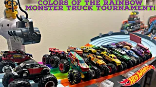 THE COLORS OF THE RAINBOW MONSTER TRUCK TOURNAMENT! #diecastracing #monstertruckracing