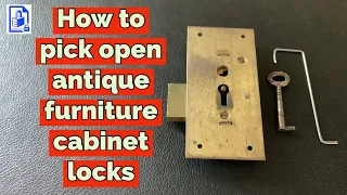 753. How to pick open antique cabinet-bureau-wardrobe-desk-furniture locks & take a look inside one