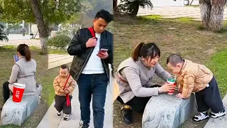 Dad Was Playing With Phone, Cute Baby Was Attracted By The Milk Tea.#family #father and son#cutebaby