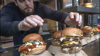 Double Burger Covered with Melting Cheese. Street Food of Camden Town, London