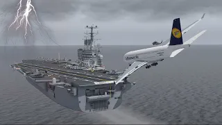 A380 Pilot Forced To land On Aircraft Carrier Due To Heavy Storm | Xplane11