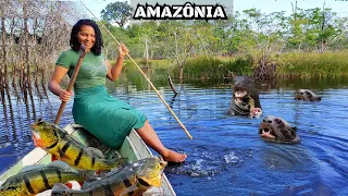 PESCA PERIGOSA no LAGO das ARIRANHAS, ELAS FICARAM FURIOSAS Pesca de TUCUNARÉ na Amazônia