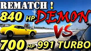 840 HP Dodge Demon vs Champion Porsche 991 Turbo S - Drag Race Rematch - Road Test TV®