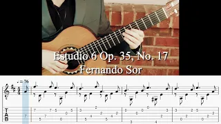 Estudio 6 Op. 35, No. 17 Guitar Tablature and Notation Play Along in HD