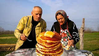 Grandma Cooked Healthy Dish with Spinach - How to make Pancakes