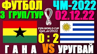 Футбол: Чемпионат мира-2022. 02.12.22. 3-й тур группового этапа. Группа Н. Гана 0:2 Уругвай