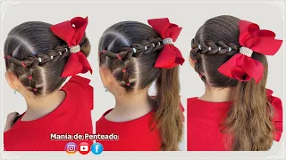 Penteado Fácil com Coque ou um Rabo de Cavalo Lateral | Easy  Ponytail or Bun Hairstyle for Girls💖😍💖