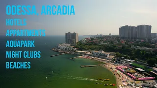 Arcadia, Odessa / View of hotels, apartments, aqua park, nights clubs from the sky
