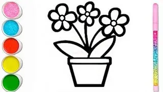 Flower Pot Drawing | Pot Drawing easy step by step | Rainbow Flower Pot Drawing.