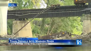 Train derails over Wabash River near downtown Lafayette