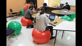 Bartlett students using stability balls in math class