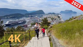 Ålesund, Norway 🇳🇴 Walking Tour | Mount Aksla Viewpoint Hike | City Walk | 4K | Aalesund, Norge 2023