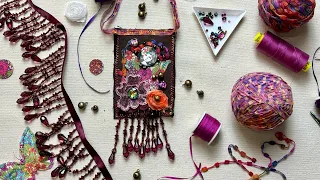 Textile Pendant, Fabric Jewelry, Fiber Necklace, Slow Stitching, Fiber Art, Thread Art Embroidery