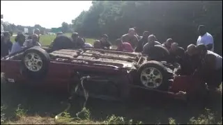 15 Heroic Men Flip Overturned Convertible Saving Trapped Man After Crash