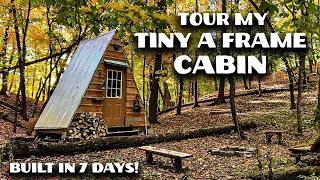 TOUR MY TINY A FRAME CABIN | BUILT IN ONLY 7 DAYS