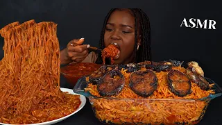 ASMR CREAMY SPICY NOODLES, FRIED FISH, JOLLOF RICE MUKBANG  Nigerian food |Eating Sounds| Vikky ASMR