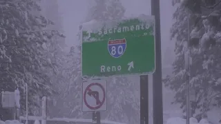 California Winter Storm: Slippery roads and white-out conditions keep I-80 closed