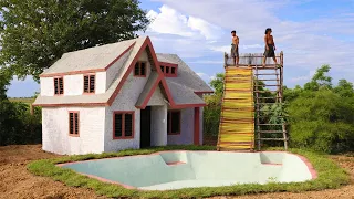 Building Beautiful Swimming Pool With Palm Tree Water Slide And Update Outside The House