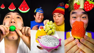 ASMR MUKBANG Fruit Rice Cake, Rainbow Tanghulu Candied (Strawberry, red dragon fruit) eating sound