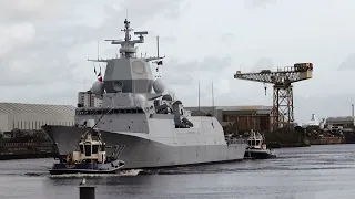 F311 HNoMS Roald Amundsen leaving Glasgow KGV dock 2022-10-16