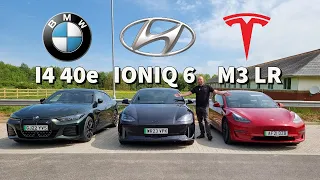 Convoy real range and efficiency test! Hyundai Ioniq 6 v Tesla 3 Model 3 Long Range v BMW i4 40e