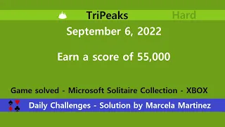 Microsoft Solitaire Collection | TriPeaks Hard | September 6, 2022 | Daily Challenges