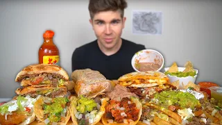 Huge MEXICAN FOOD Mukbang - Al Pastor Burrito, Tacos, Cheesy Mulita, Torta, Carne Asada Fries +