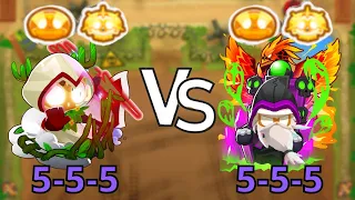 God Boosted 5-5-5 Druid vs. 5-5-5 Wizard Monkey (Bloons TD 6)