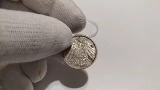 Серебряные монеты Германской Империи в штемпельном блеске! 1 марка 1915, Вильгельм 2, реальная цена!