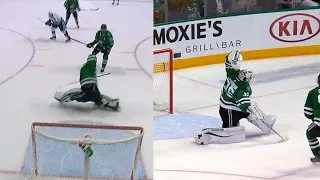 Anton Khudobin absolutely robs Stecher with spectacular glove save in overtime