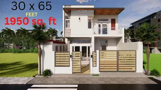 30x65 House Plan | 1950 Square Feet | 30*65 House Design 3D|  30 by 65 House Plan | 9X20 Meter House