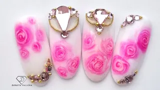 Easiest Roses Nail Art Ever 🌹🤗 Dotting tool and blooming gel rose nail art. Simple nail design