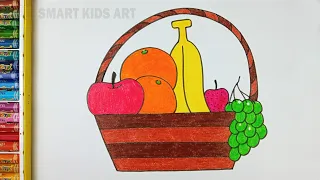 Fruit Basket Drawing | How To Draw Fruit Basket | Fruits Drawing | Smart Kids Art