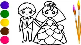 Beautiful bride groom Drawing Painting and Colouring For kids Toddlers. How to draw bride groom