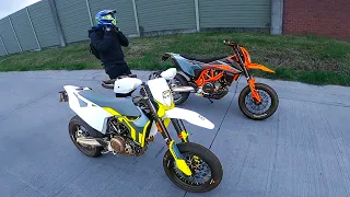 KTM 690 SMCR VS HUSQVARNA 701 SUPERMOTO - BEIDE GLEICH SCHNELL?