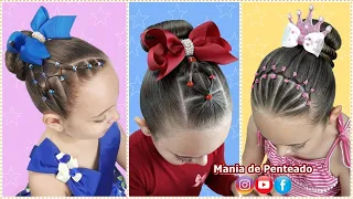 3 Penteados Fáceis com Coque para Meninas | 3 Cute & Easy Bun Hairstyles with Rubber Band for Girls🥰