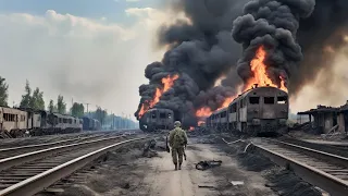 Just arrived! The train carrying 40 US tanks and ammunition was destroyed by Russian forces