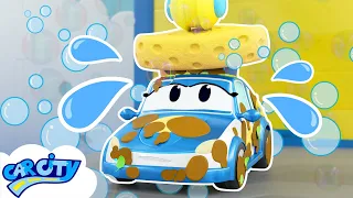 Muddy Police Car needs a wash! | Car Wash  | Trucks for Children | Tom the Tow Truck’s Garage