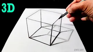 Optical illusion drawings : 3D Transparent Box drawing | 3D Box Drawing | 3D Cube illusion drawings