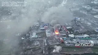 Drone video shows battle raging in E. Ukraine's Bakhmut with a pre-war population of 80,000