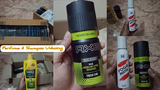 Axe Pulse Body Deodorant | Fogg Master Agar Perfume | Dabur Vatika Anti Dandruff Shampoo Unboxing