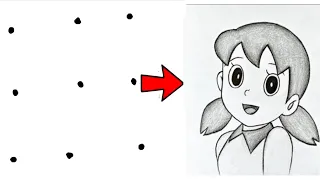 How to draw shizuka from Doraemon step by step || shizuka dots drawing || easy drawing